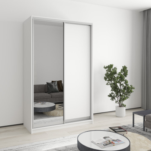 MebelStar Two-door wardrobe Standard AL Chipboard/Mirror Alaska white, 130x45x210 cm (MBS-2354)