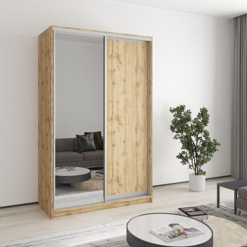 MebelStar Two-door wardrobe Standard AL Chipboard/Mirror Tahoe oak, 130x45x210 cm (MBS-3462)