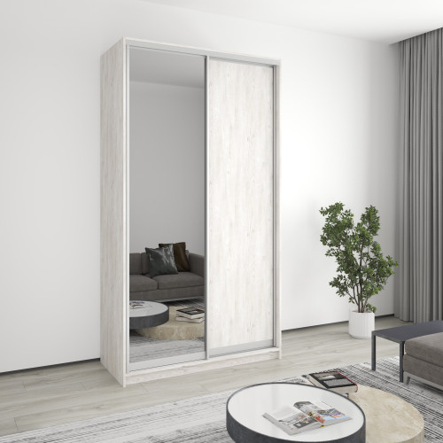 MebelStar Two-door wardrobe Standard AL Chipboard/Mirror Alaska gray, 130x60x240 cm (MBS-3774)