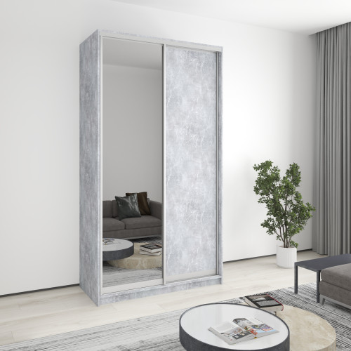 MebelStar Two-door wardrobe Standard AL Chipboard/Mirror Concrete, 130x60x240 cm (MBS-3765)