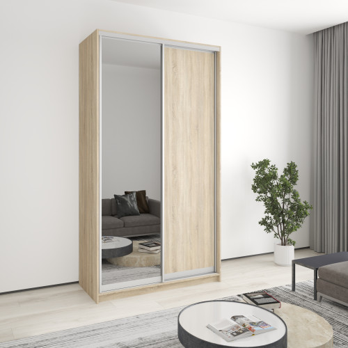 MebelStar Two-door wardrobe Standard AL Chipboard/Mirror Sonoma Oak, 130x45x240 cm (MBS-3684)