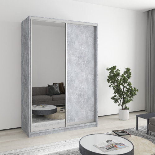 MebelStar Two-door wardrobe Standard AL Chipboard/Mirror Concrete, 140x60x210 cm (MBS-2445)