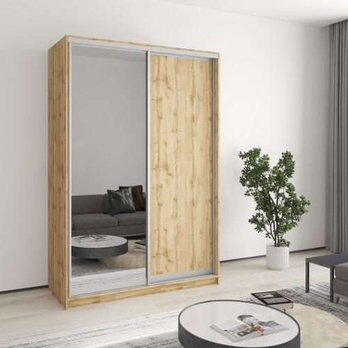 MebelStar Two-door wardrobe Standard AL Chipboard/Mirror Tahoe oak, 140x45x210 cm (MBS-3463)