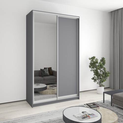 Шафа-купе дводверна MebelStar Стандарт AL ДСП/Дзеркало 140x45x240 см Антрацит (MBS-3676)
