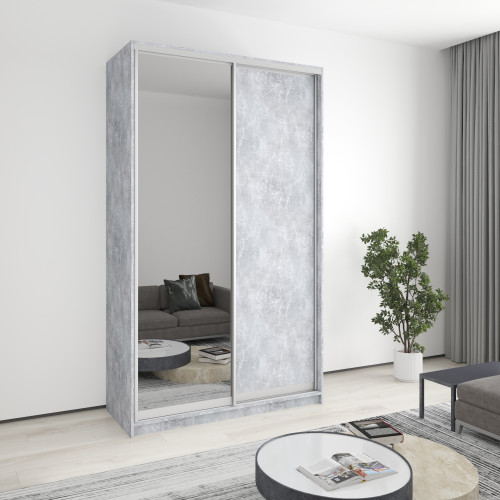 MebelStar Two-door wardrobe Standard AL Chipboard/Mirror Concrete, 140x60x240 cm (MBS-3766)