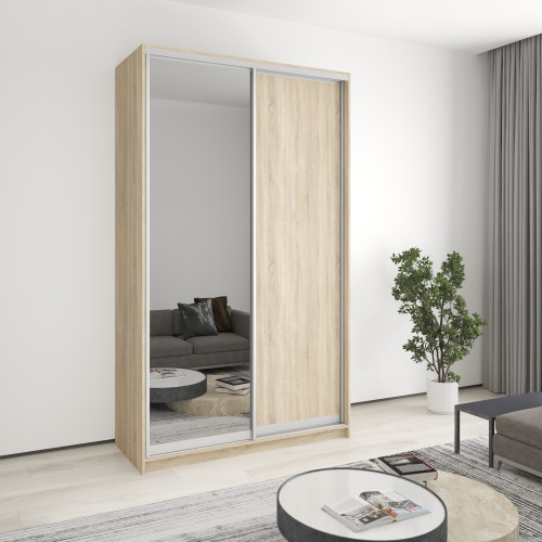 MebelStar Two-door wardrobe Standard AL Chipboard/Mirror Sonoma Oak, 140x60x240 cm (MBS-3748)