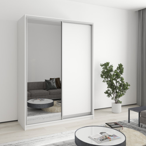 MebelStar Two-door wardrobe Combo AL Chipboard/Mirror Alaska white, 150x45x210 cm (MBS-2722)