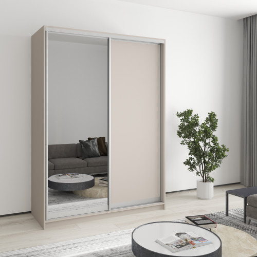 MebelStar Two-door wardrobe Combo AL Chipboard/Mirror Cashmere, 150x45x210 cm (MBS-2734)