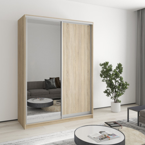 MebelStar Two-door wardrobe Combo AL Chipboard/Mirror Sonoma Oak, 150x45x210 cm (MBS-2730)