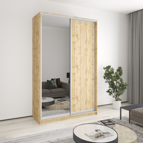 MebelStar Two-door wardrobe Combo AL Chipboard/Mirror Tahoe oak, 150x45x240 cm (MBS-4120)