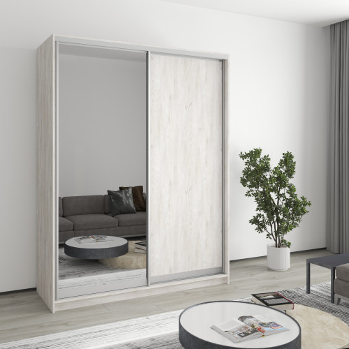 MebelStar Two-door wardrobe Combo AL Chipboard/Mirror Alaska gray, 160x45x210 cm (MBS-2743)