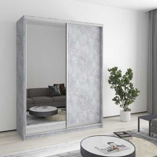 MebelStar Two-door wardrobe Standard AL Chipboard/Mirror Concrete, 160x60x210 cm (MBS-2447)
