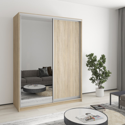 MebelStar Two-door wardrobe Standard AL Chipboard/Mirror Sonoma Oak, 160x60x210 cm (MBS-2429)