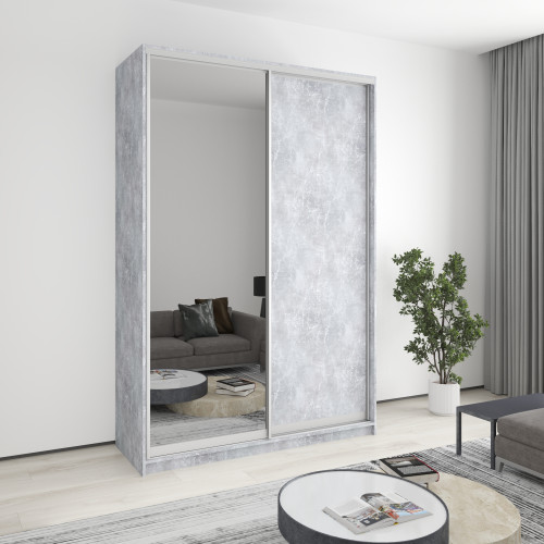 MebelStar Two-door wardrobe Standard AL Chipboard/Mirror Concrete, 160x60x240 cm (MBS-3768)