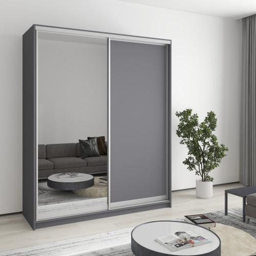 MebelStar Two-door wardrobe Combo AL Chipboard/Mirror Anthracite, 170x45x210 cm (MBS-2728)