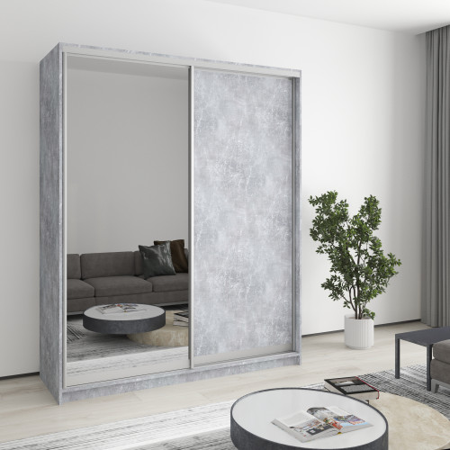 MebelStar Two-door wardrobe Standard AL Chipboard/Mirror Concrete, 170x45x210 cm (MBS-2394)