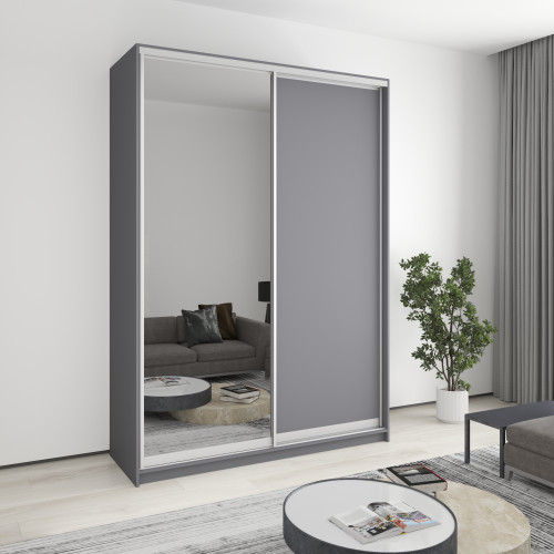 MebelStar Two-door wardrobe Standard AL Chipboard/Mirror Anthracite, 170x45x240 cm (MBS-3679)