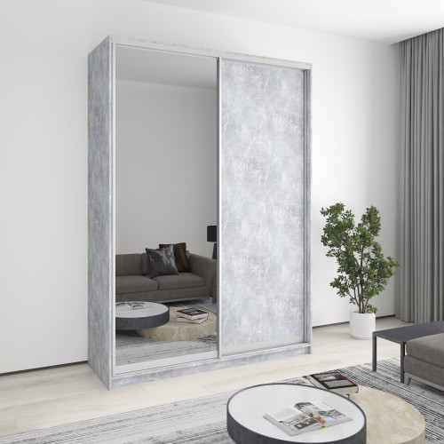 MebelStar Two-door wardrobe Standard AL Chipboard/Mirror Concrete, 170x60x240 cm (MBS-3769)