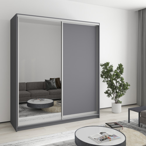 MebelStar Two-door wardrobe Uni AL Chipboard/Mirror Anthracite, 180x45x210 cm (MBS-2610)