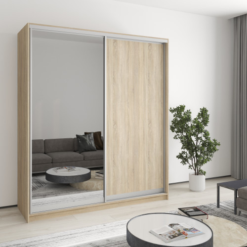 MebelStar Two-door wardrobe Uni AL Chipboard/Mirror Sonoma Oak, 180x45x210 cm (MBS-2616)