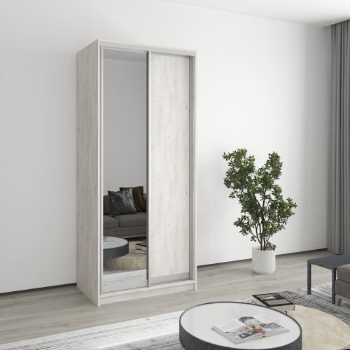 MebelStar Two-door wardrobe Uni AL Chipboard/Mirror Alaska gray, 90x45x210 cm (MBS-2632)
