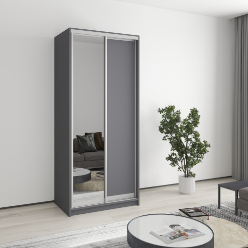 MebelStar Two-door wardrobe Standard AL Chipboard/Mirror Anthracite, 90x60x210 cm (MBS-2413)
