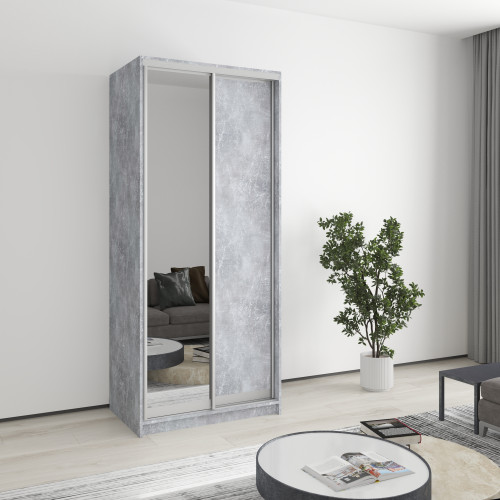 MebelStar Two-door wardrobe Standard AL Chipboard/Mirror Concrete, 90x45x210 cm (MBS-2386)