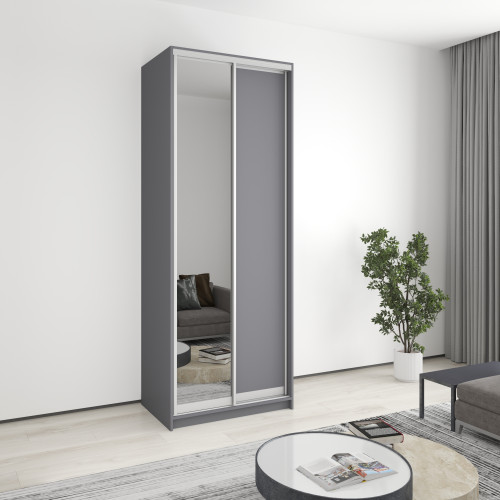 Шкаф-купе двухдверный MebelStar Стандарт AL ДСП/Зеркало 90x60x240 см Антрацит (MBS-3734)