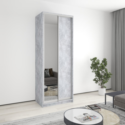MebelStar Two-door wardrobe Uni AL Chipboard/Mirror Concrete, 90x45x240 cm (MBS-3980)