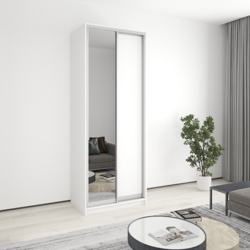 MebelStar Two-door wardrobe Standard AL Chipboard/Mirror Alaska white, 90x45x240 cm (MBS-3662)