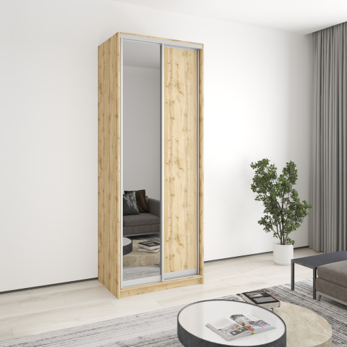MebelStar Two-door wardrobe Standard AL Chipboard/Mirror Tahoe oak, 90x60x240 cm (MBS-3779)