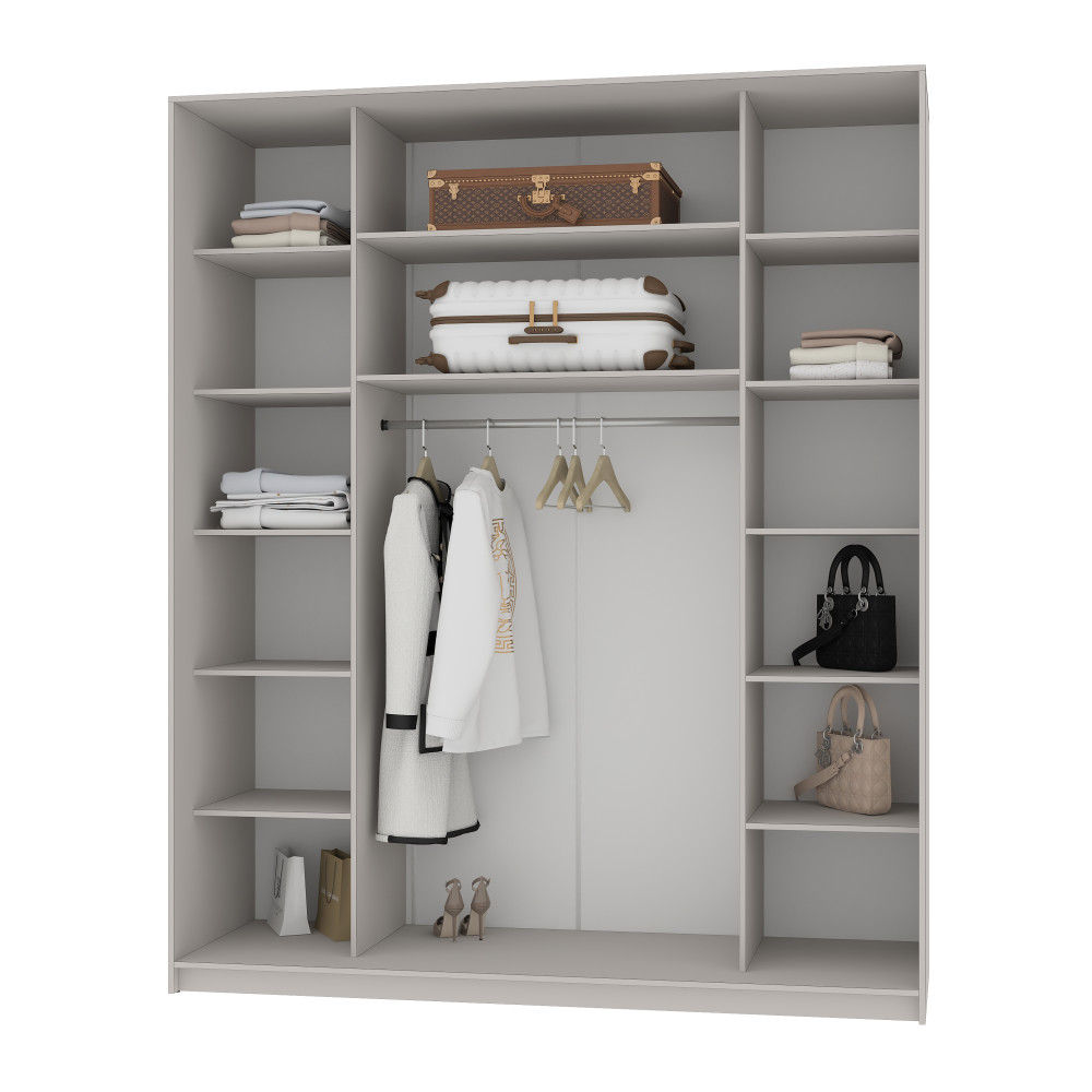 MebelStar Three-door wardrobe Combo AL 2DSP/Mirror Alaska gray, 200x60x240 cm (MBS-1771)