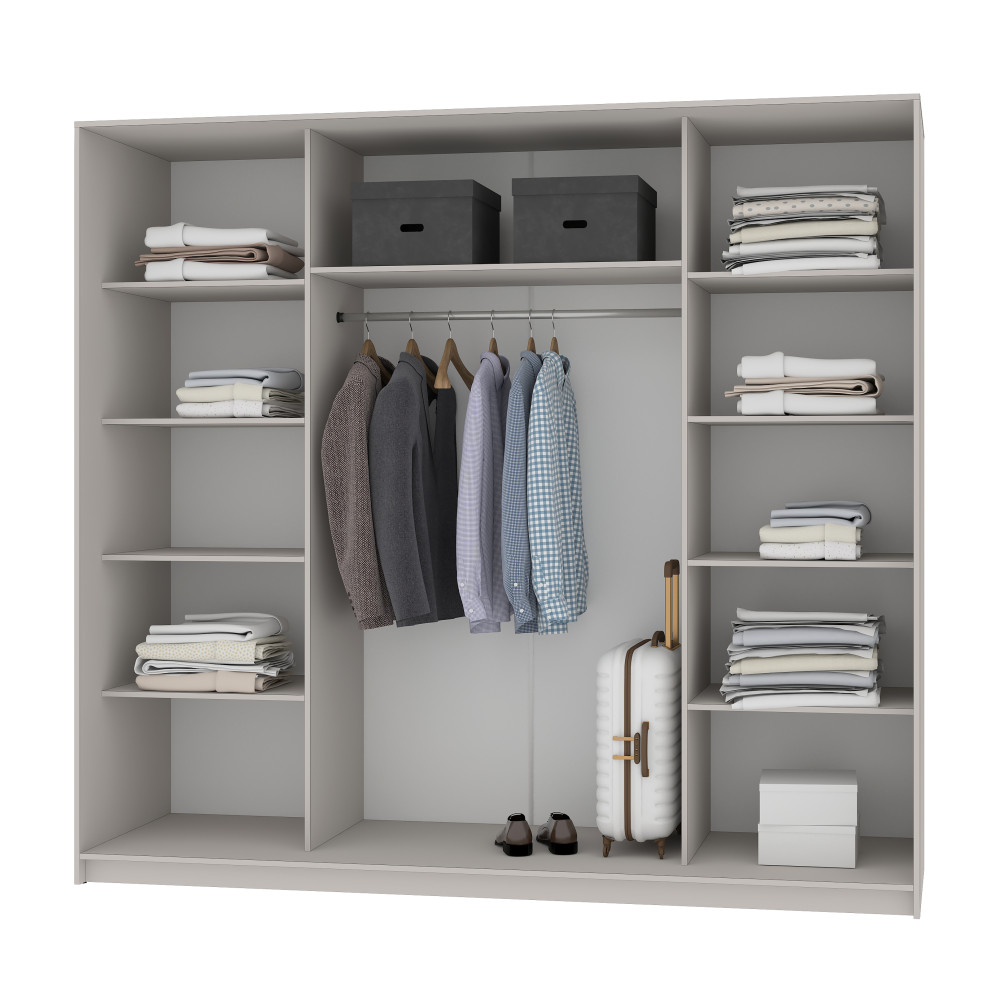 MebelStar Three-door wardrobe Combo AL 2DSP/Mirror Cashmere, 230x60x210 cm (MBS-3363)