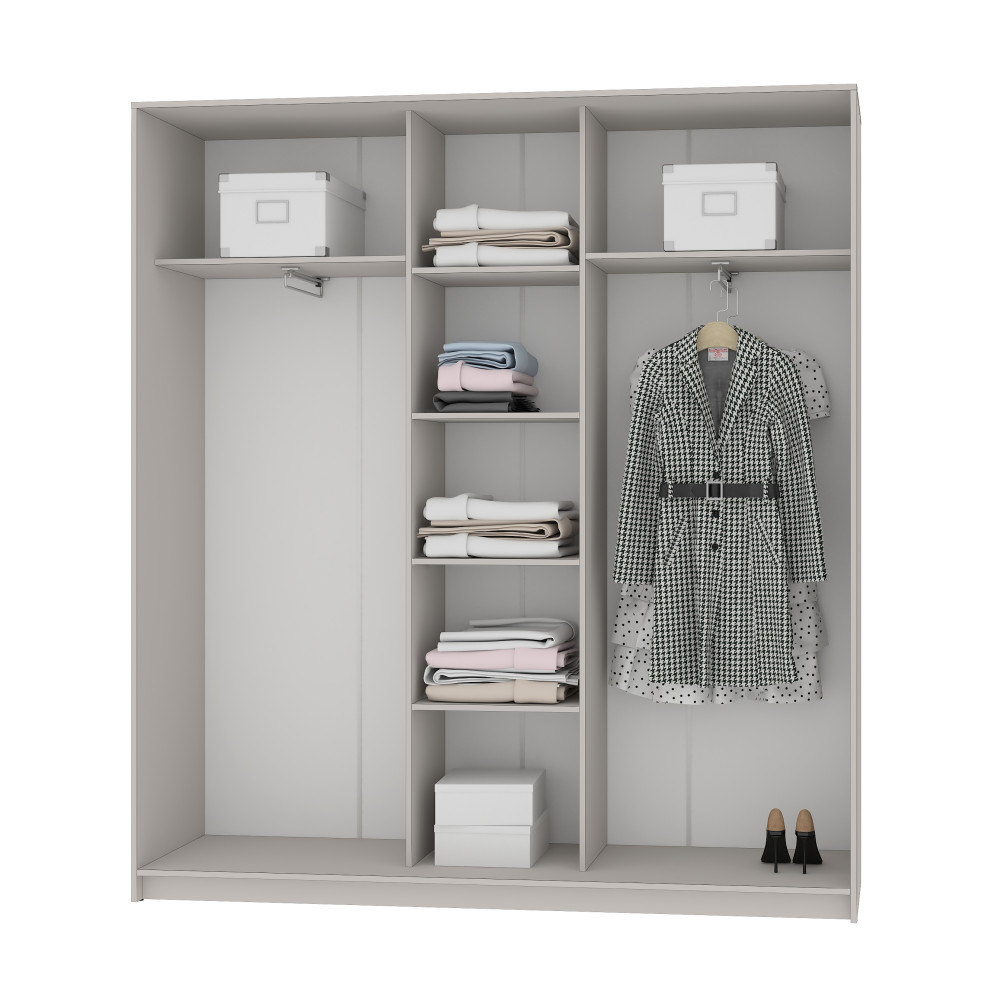 MebelStar Three-door wardrobe Standard AL 2DSP/Mirror Cashmere, 190x45x210 cm (MBS-2927)