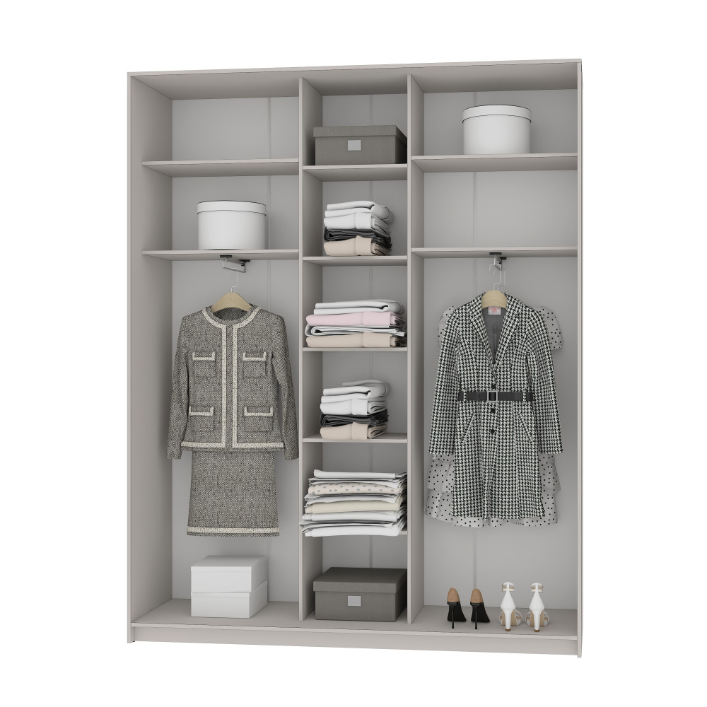 MebelStar Three-door wardrobe Standard AL 2DSP/Mirror Cashmere, 190x45x240 cm (MBS-1546)
