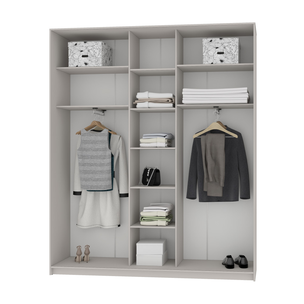MebelStar Three-door wardrobe Standard AL 2DSP/Mirror Cashmere, 200x45x240 cm (MBS-1547)