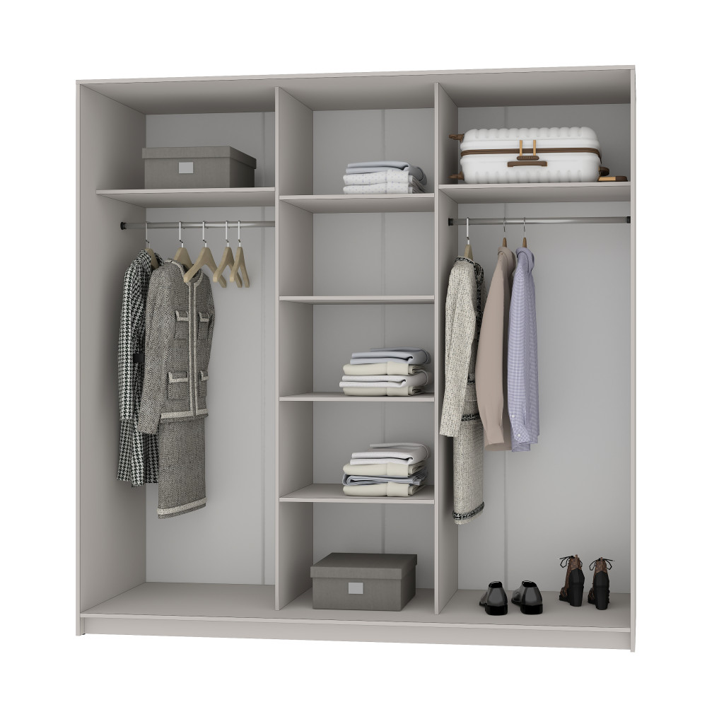 MebelStar Three-door wardrobe Standard AL 2DSP/Mirror Alaska gray, 210x60x210 cm (MBS-2959)