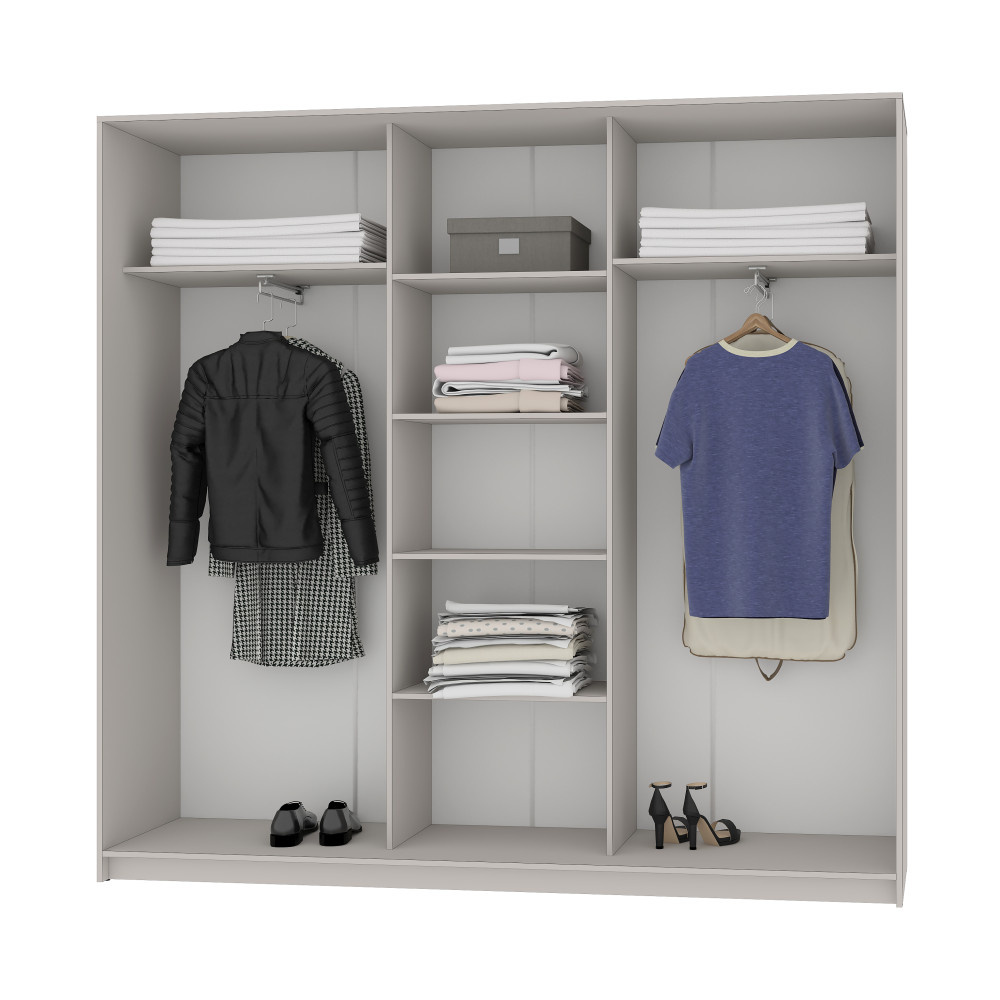 MebelStar Three-door wardrobe Standard AL 2DSP/Mirror Alaska gray, 220x45x210 cm (MBS-2954)