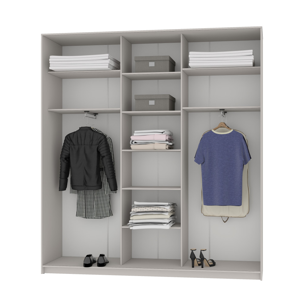 MebelStar Three-door wardrobe Standard AL 2DSP/Mirror Cashmere, 220x45x240 cm (MBS-1846)