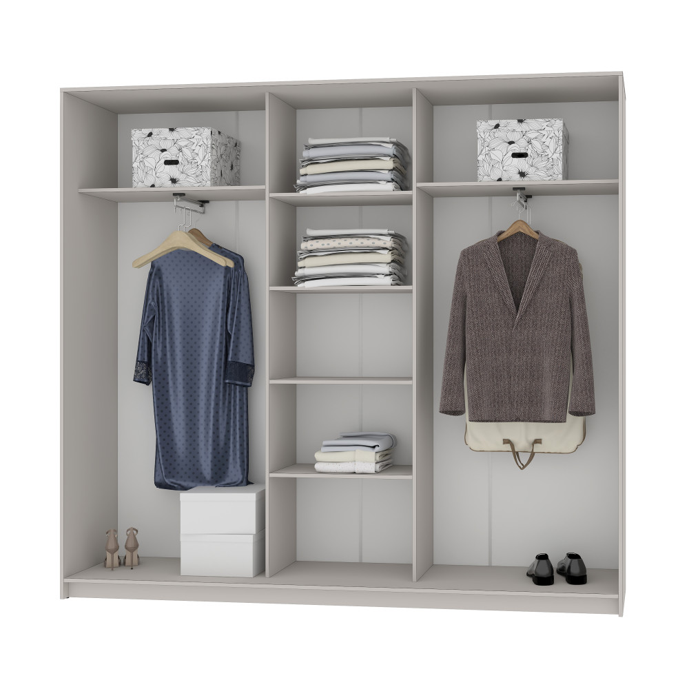 MebelStar Three-door wardrobe Standard AL 2DSP/Mirror Alaska gray, 230x45x210 cm (MBS-2955)