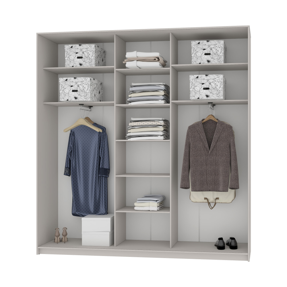 MebelStar Three-door wardrobe Standard AL 2DSP/Mirror Cashmere, 230x45x240 cm (MBS-1847)