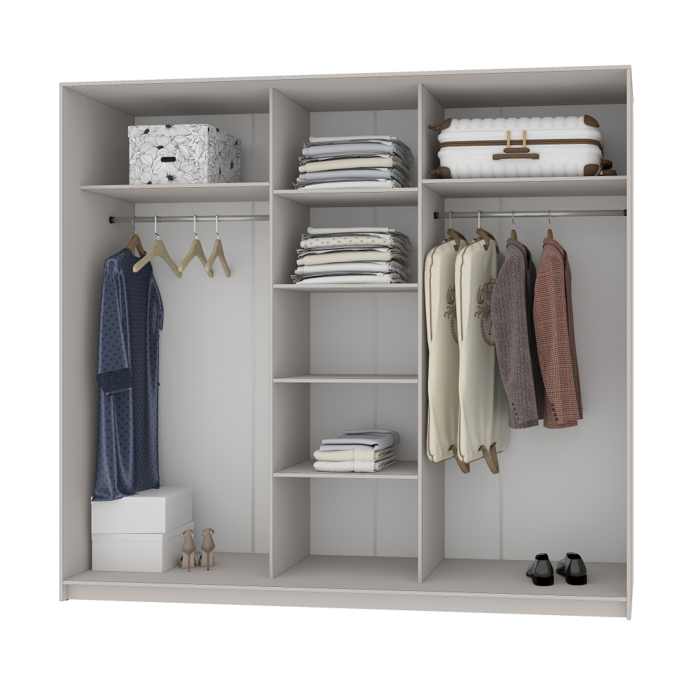 MebelStar Three-door wardrobe Standard AL 2DSP/Mirror Alaska gray, 230x60x210 cm (MBS-2961)